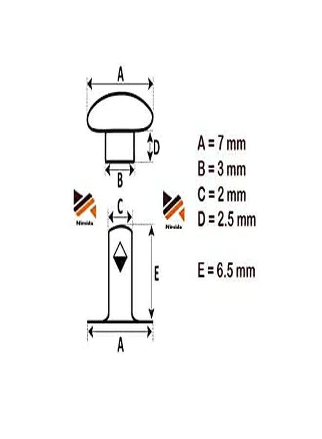 Nimida™ Single Cap Rivets | Brass | Medium Size-7 mm | Golden | for DIY Leather Craft | Pack of 100 Pairs - Image 5